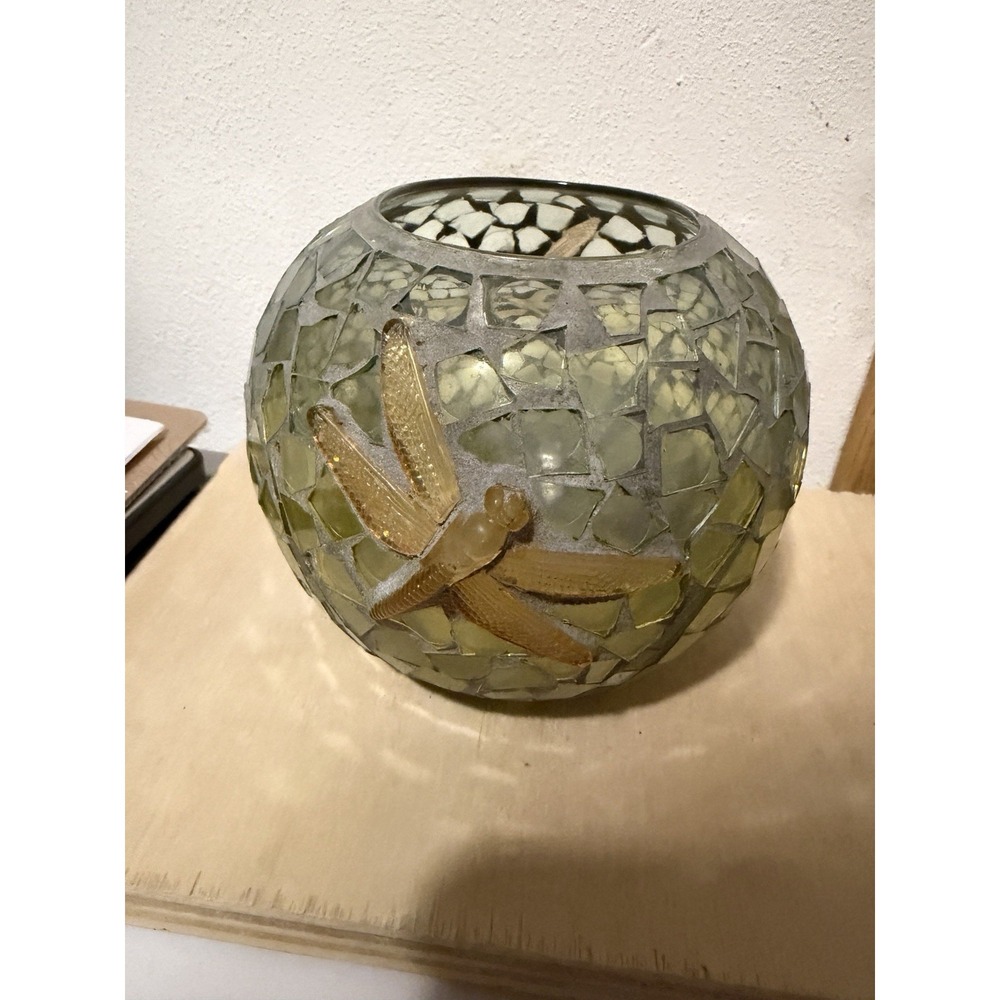mosaic candle holder bowl Dragonfly Green